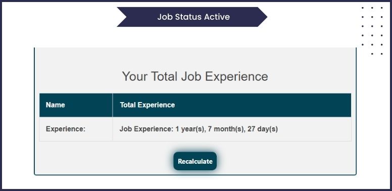 Years of Experience Calculator Result